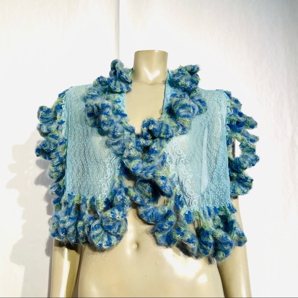 Roman Keflay Hand Crochet Lace & Mohair Shawl Cape/Scarf - Picture 6 of 13